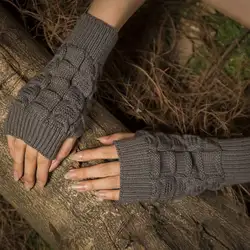 Зимние перчатки Для женщин Рука вязание крючком Вязание из искусственной шерсти варежки теплые перчатки без пальцев Ганц Femme оптовая