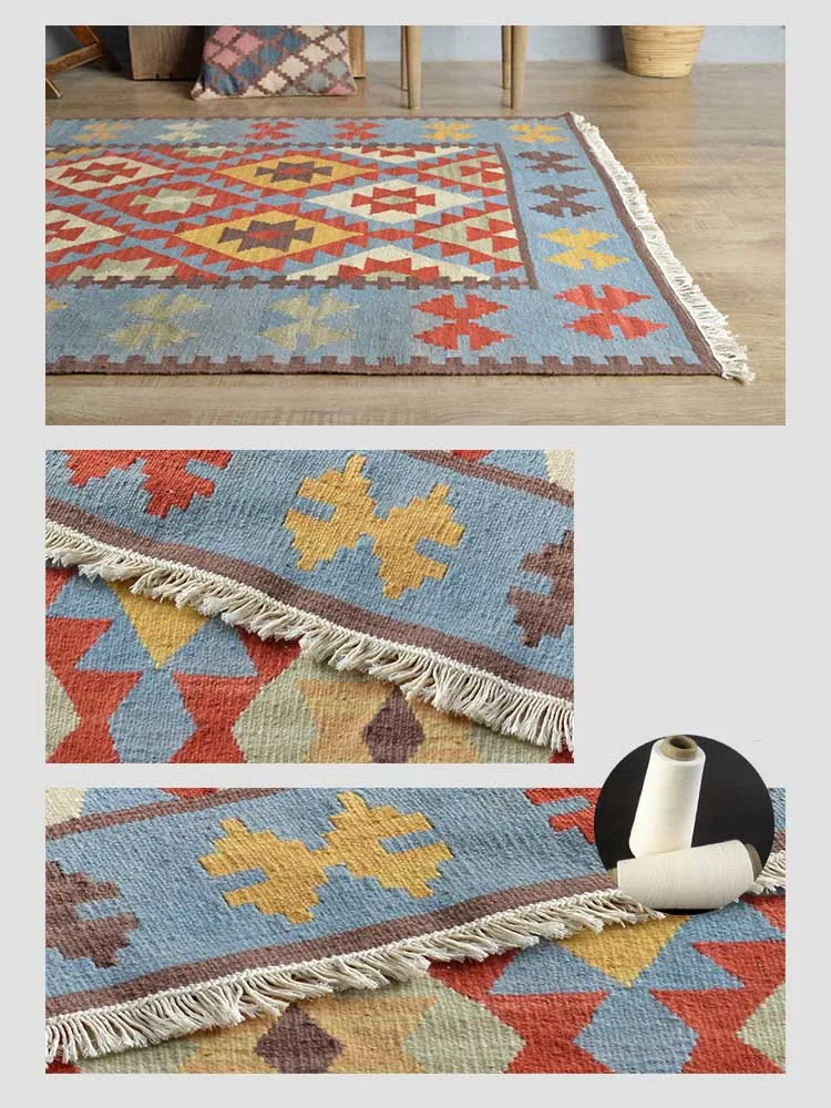 Best Kilim 100% wool handmade Carpet geometric Indian Rug plaid striped Modern contemporary tapestry mat design Bohemian Nordic style 15