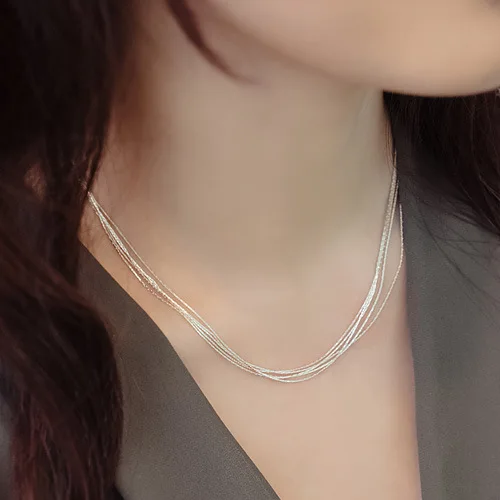 

RYOUCUTE Personalized 925 Sterling Silver Jewelry Boho Korean Layered Chain Necklaces For Women Wedding Kolye Collares Bijoux