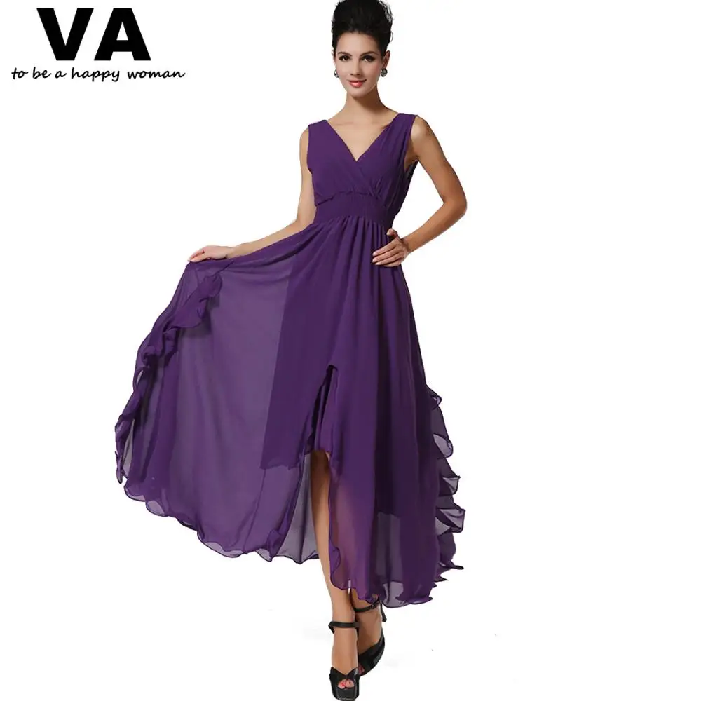 Buy Cheap Women Sexy Purple Dresses Chiffon V Neck Split A Line Dress Woman Summer Casual New Arrival Slim Elegant Vestido Longo W00524