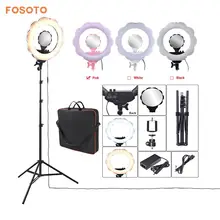 Fosoto 18 дюймов фотографическое Освещение 3000 К-6000 К 384 светодиодов затемнения Камера телефон видео фотографии кольцо свет лампы и штатив зеркало