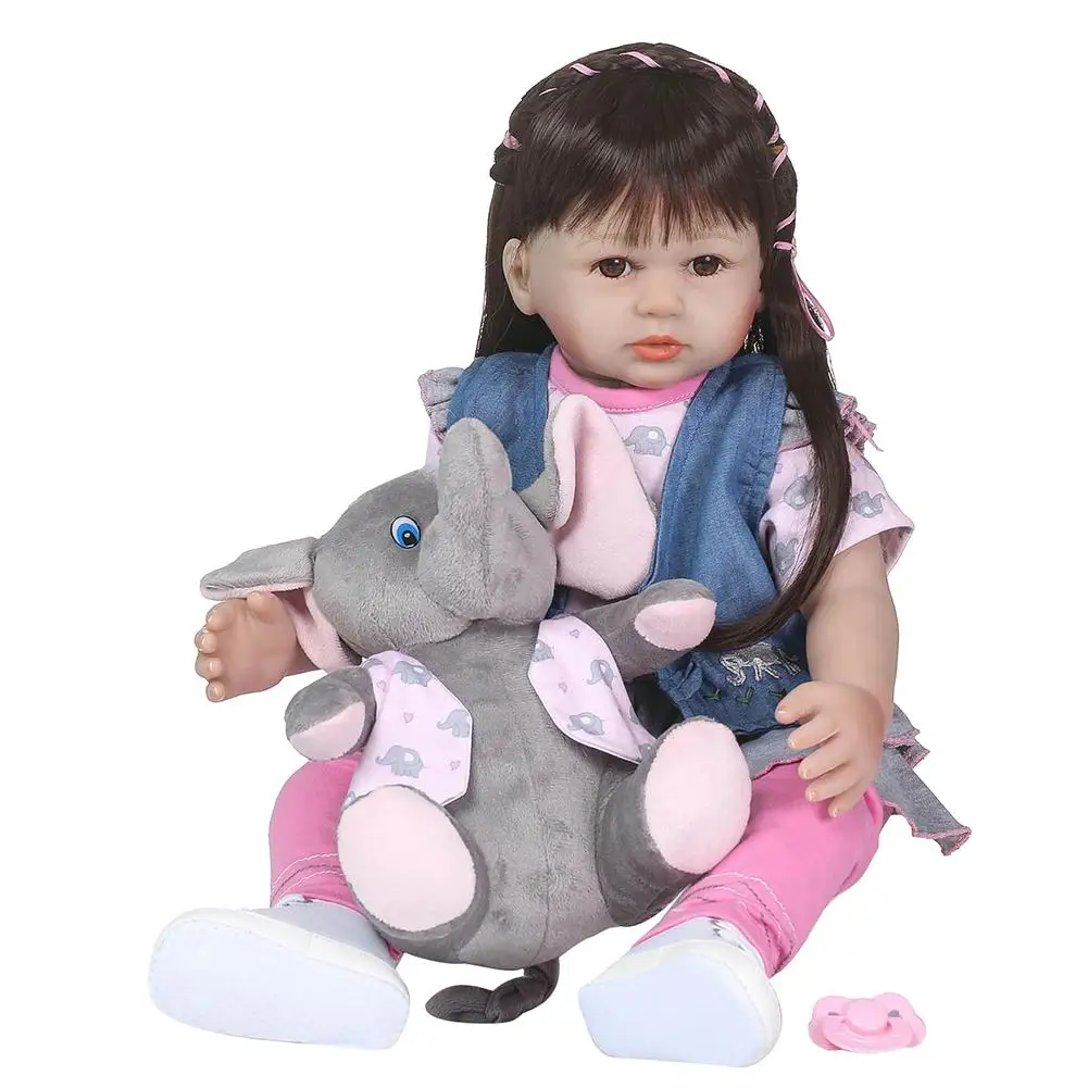 

New 56cm Long Hair Reborn Baby Doll Vinyl Silicone Lifelike Toy Children Accompany
