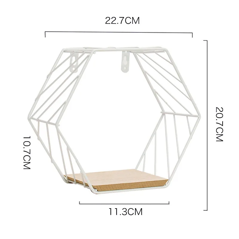 Современная Скандинавская полка настенный Декор металлическая железная Шестигранная полка настенная подвесная плавающая полка Геометрическая декоративная настенная полка - Цвет: Twill white S