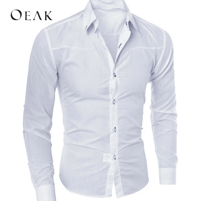 Oeak الربيع الخريف قمصان للمناسبات الرسمية بأكمام طويلة للرجال الصلبة ضئيلة الأساسية بدوره إلى أسفل طوق الأعمال اللباس قمصان camisas الغمد