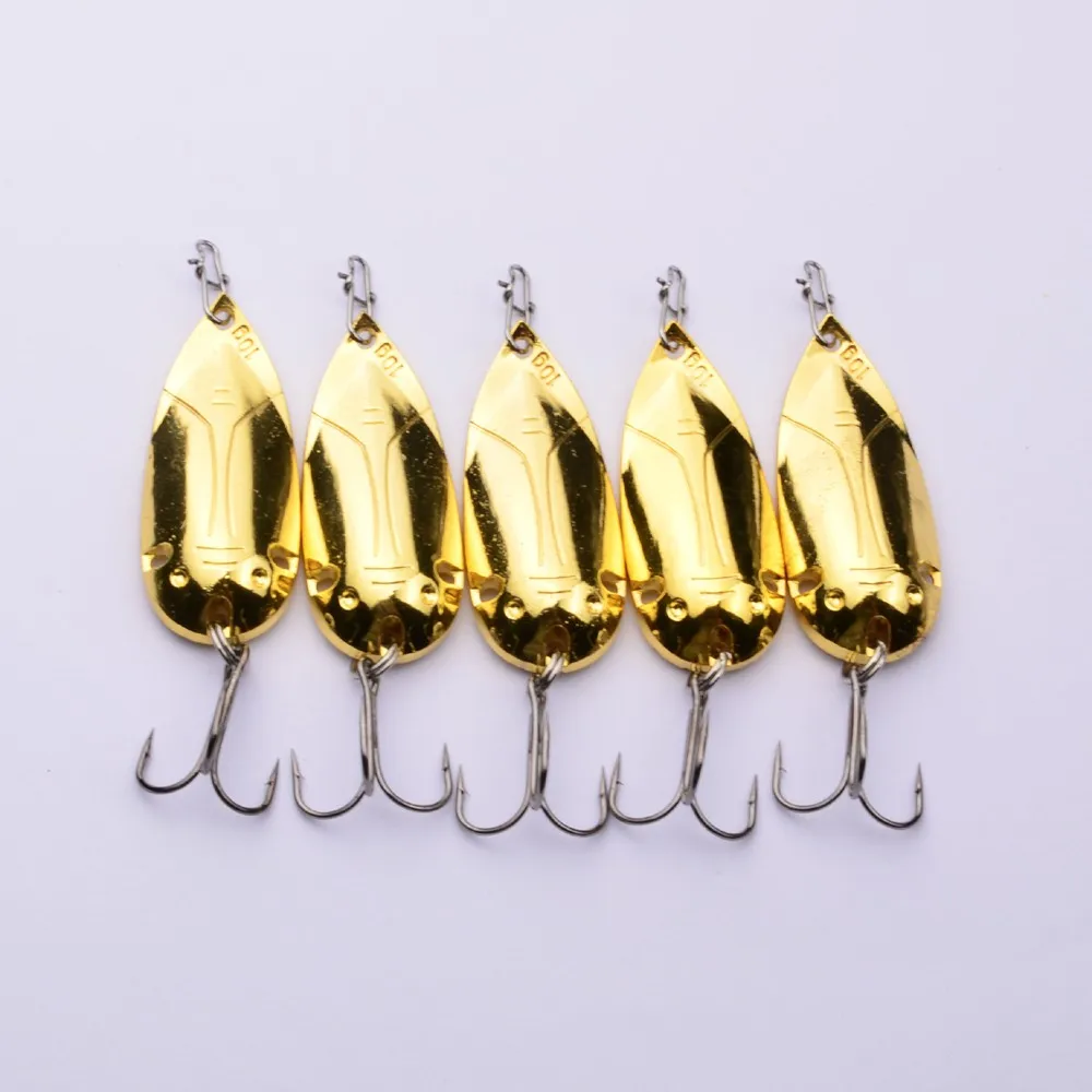 5pc Top Fishing Lure Design Fishing Tackle Silvery/Gold color Spoon