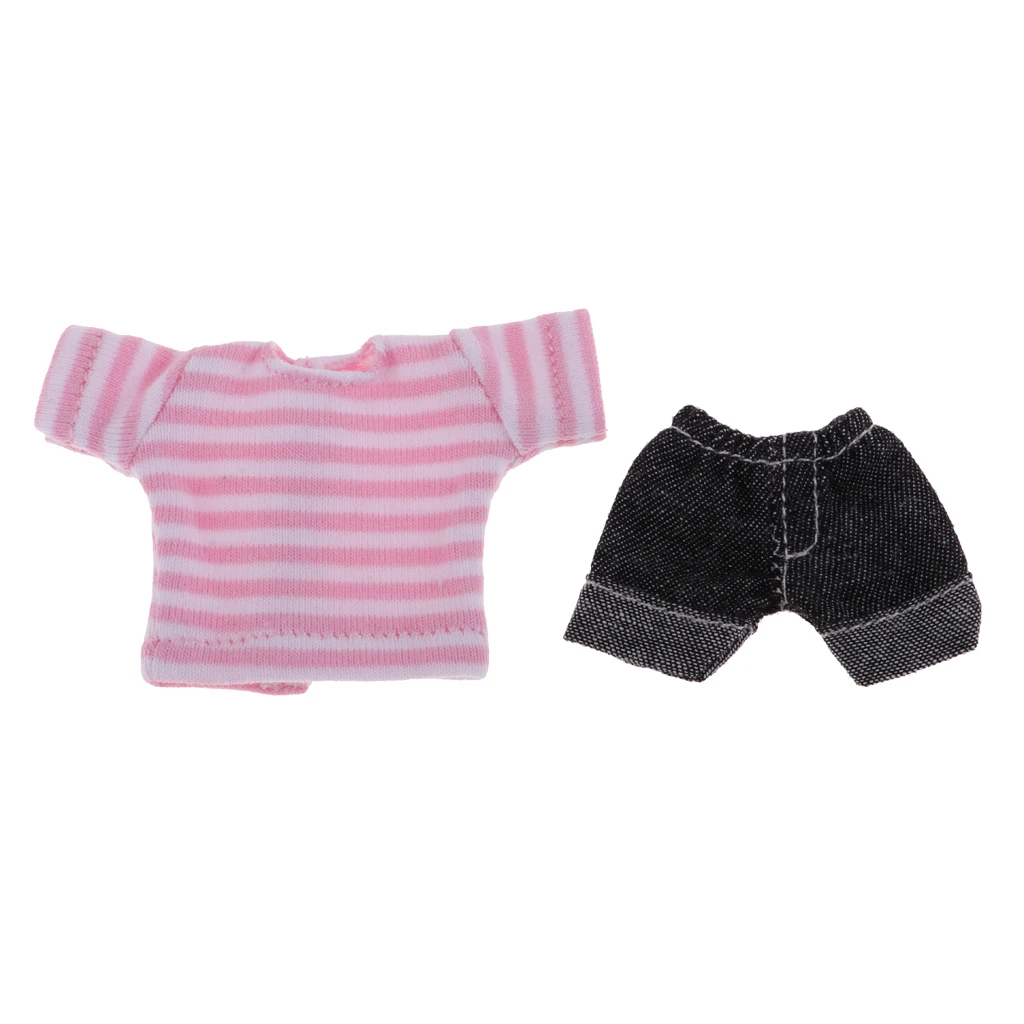 Adorable Two-piece Outfits Denim Shorts And Top For OB11 Mini Dolls