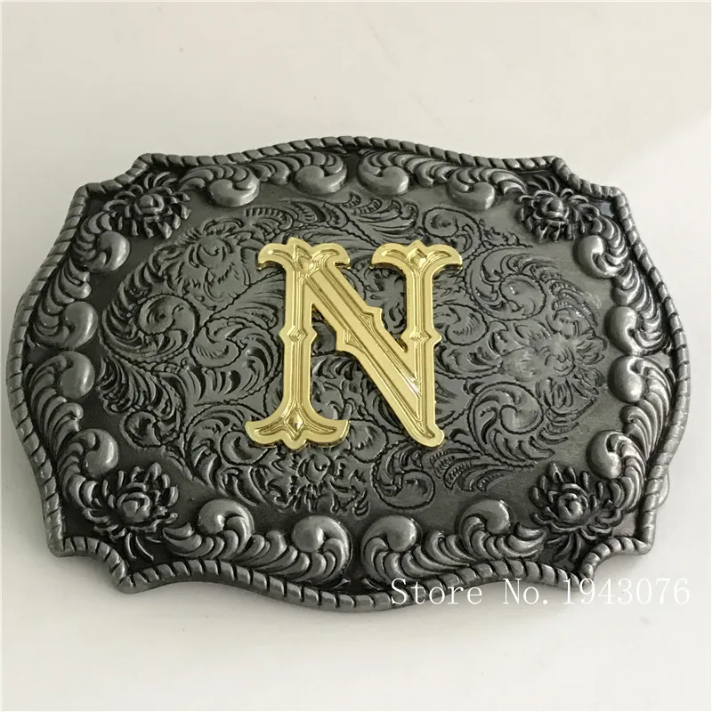 Retail Fashion Men's Golden N Initial Letter Belt Buckles With Pattern