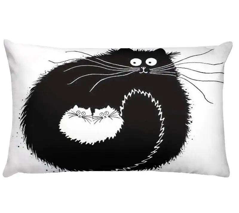 Home Pillow Decoration Black And White Cat Printed Cushion Decorative Pillow Pencil Illustration Home Decor Sofa Throw Pillows 