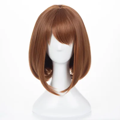 

2019 hot sale Anime My Hero Academia Ochako Uraraka Short Brown Bob Heat Resistant Cosplay Costume Wig + Cap