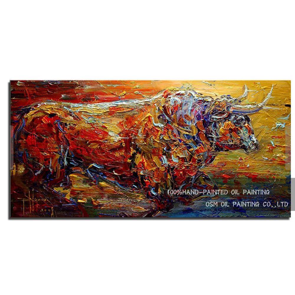 

Top Supplier Supply High Quality Abstract Bull Oil Painting On Canvas Handmade Knife Painting Running Bull Oil Canvas Painting