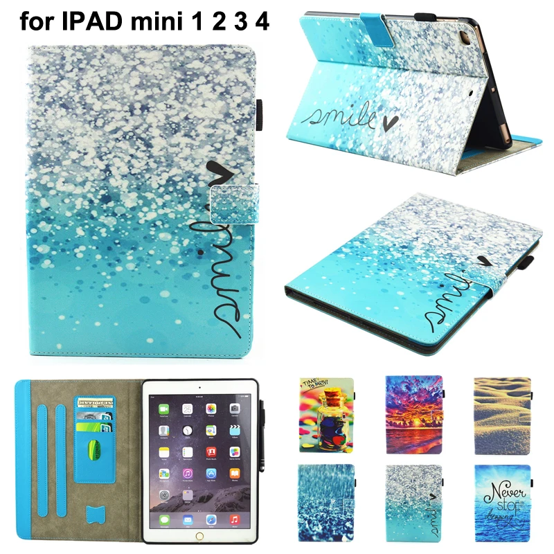 

For iPad mini 1 2 3 4 Landscape marble painted leather stand Cover soft TPU case capa for ipad mini 7.9" tablet smart case coque