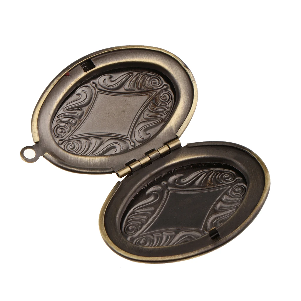 Chic Vintage Flower Engraved Photo Picture Frame Charm Oval Shape Locket Pendant DIY Jewelry