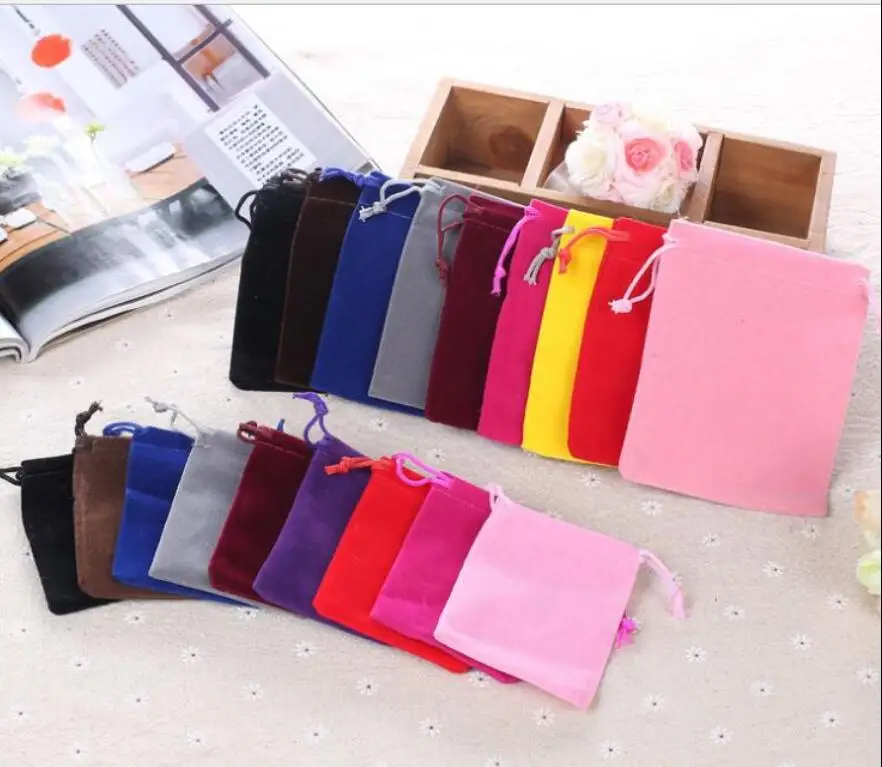 

wholesale 100Pcs Velvet bags Jewelry bag Drawstring Pouch Jewelry Display Wedding candy Packing Gift Bags& Pouches free shipping