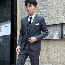 Для мужчин костюм Весна свадебное платье вечернее Бизнес Винтаж смокинг плед Slim Fit Sicngle модель костюм Для мужчин(куртка+ штаны+ жилет