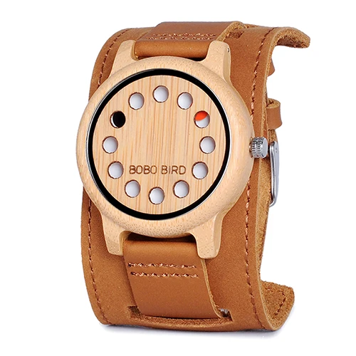 BOBO BIRD бамбуковые деревянные часы Мужские кварцевые часы для мужчин Wo для мужчин 12 отверстий дизайн циферблат с кожаным ремешком relogio masculino J-A26 - Цвет: A26widestrap