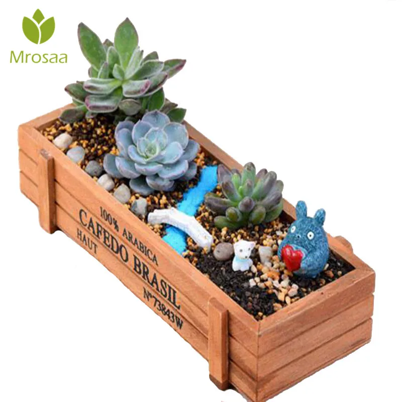 

Mrosaa Garden Plant Pot Gardening Device Flower Pot Decorative Vintage Succulent Wooden Boxes Crates Rectangle Table Flower Pot