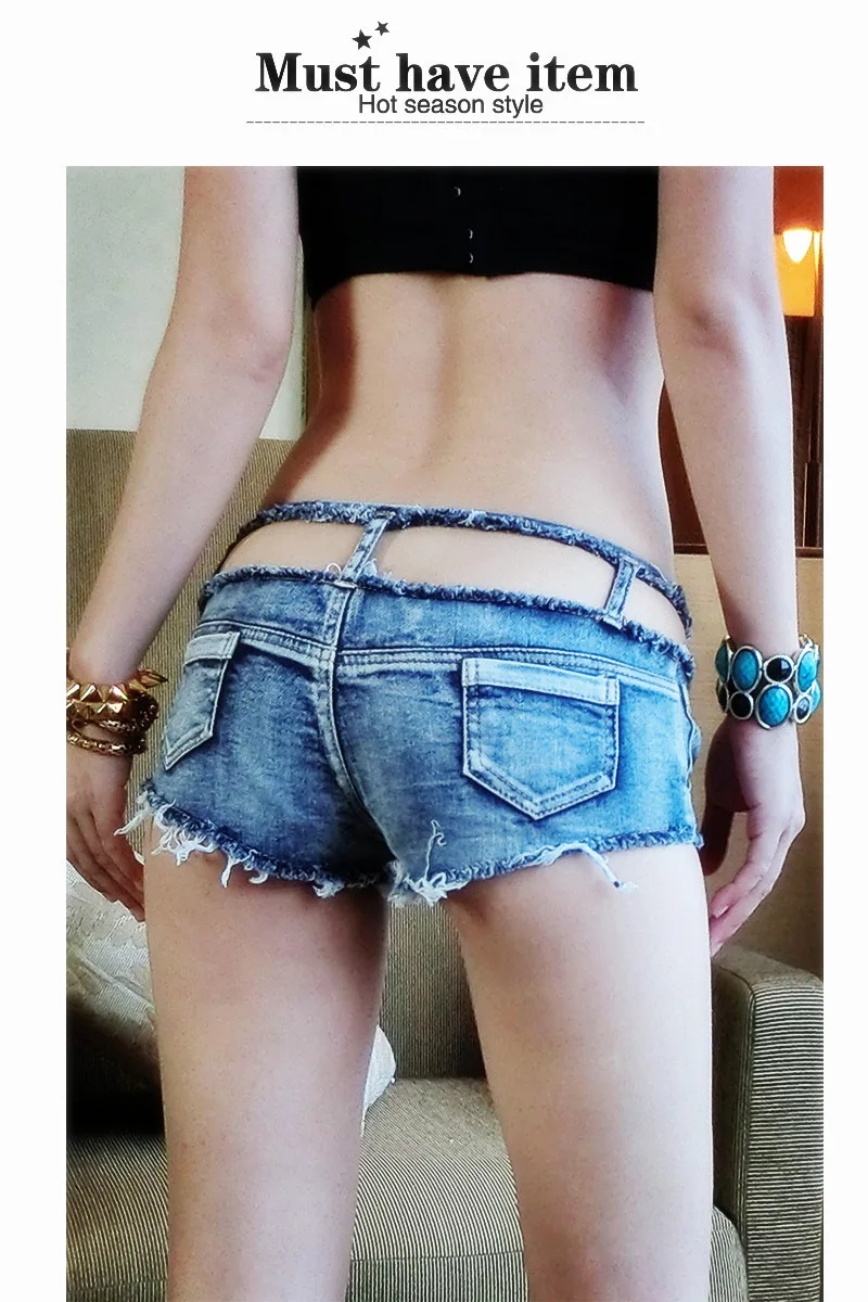 Women Tassel Denim Thong Shorts Sexy Nightclub Beach Micro