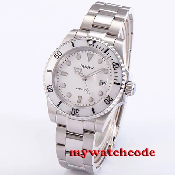 40mm bliger white dial date sapphire glass automatic ss mens wrist watch P191 40mm bliger white dial date sapphire glass automatic ss mens wrist watch P191