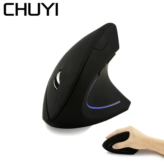 Best Price CHUYI Ergonomic Vertical Mouse Wireless Computer Gaming Mice 1600 DPI USB Optical 5D Mause Gamer With LED Light For Laptop PC 