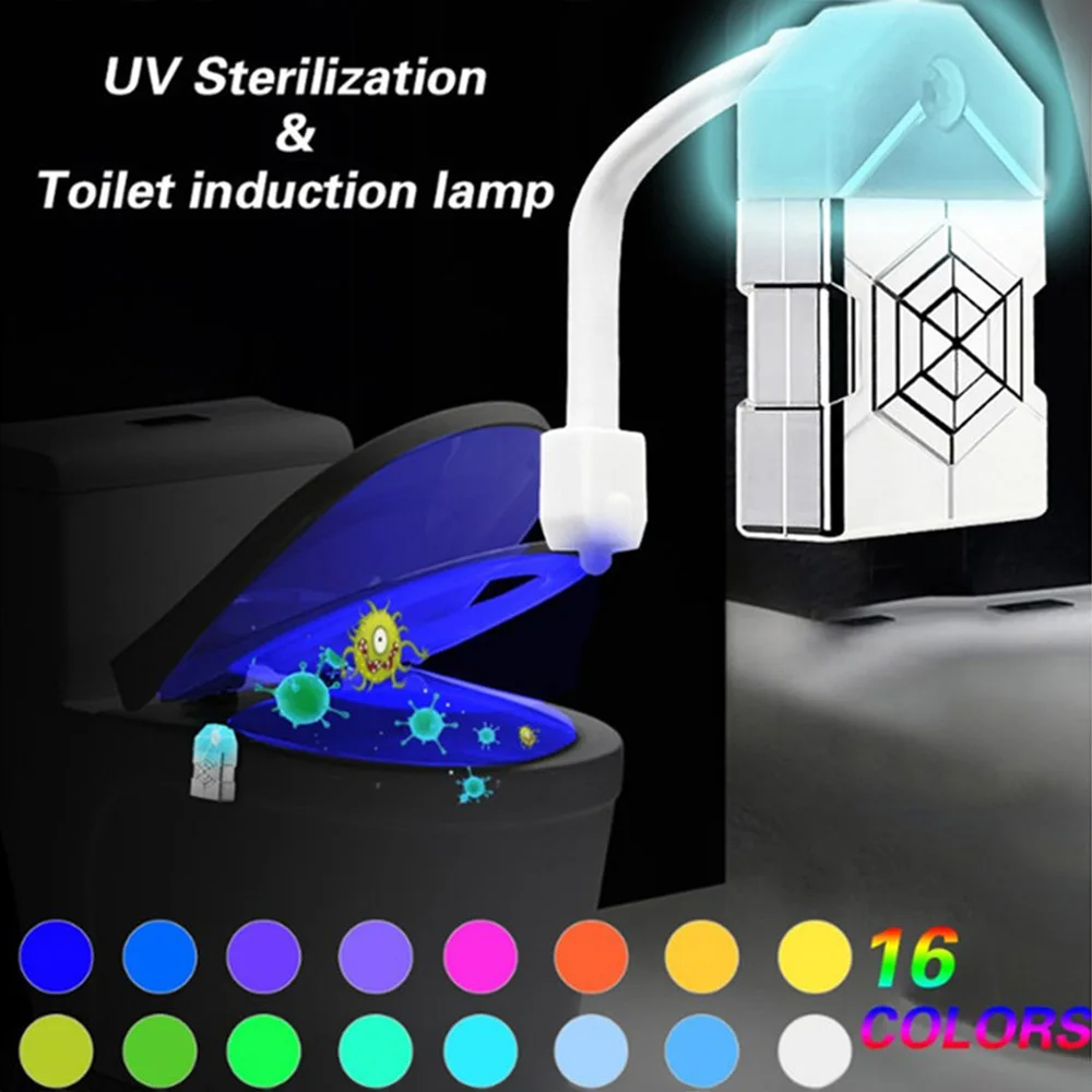 16 цветов, умный датчик движения PIR, ночной Светильник для унитаза, водонепроницаемая подсветка, для унитаза, светодиодный светильник, лампа для унитаза, туалет, светильник