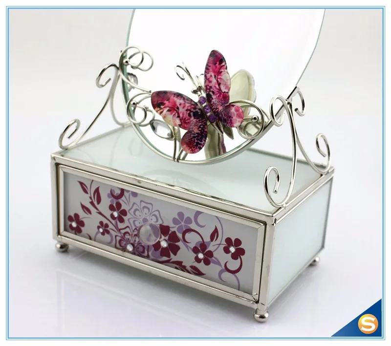 Стиль европейского типа цветок с бабочкой стеклянная шкатулка для хрустальных украшений для украшения SCJ598-MB
