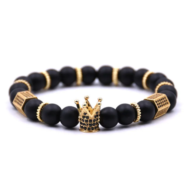 

2019 Trendy 6MM Natural Stone Beads Pave CZ Imperial Crown And Helmet Charm Bracelet For Men Or Women Bracelet Jewelry