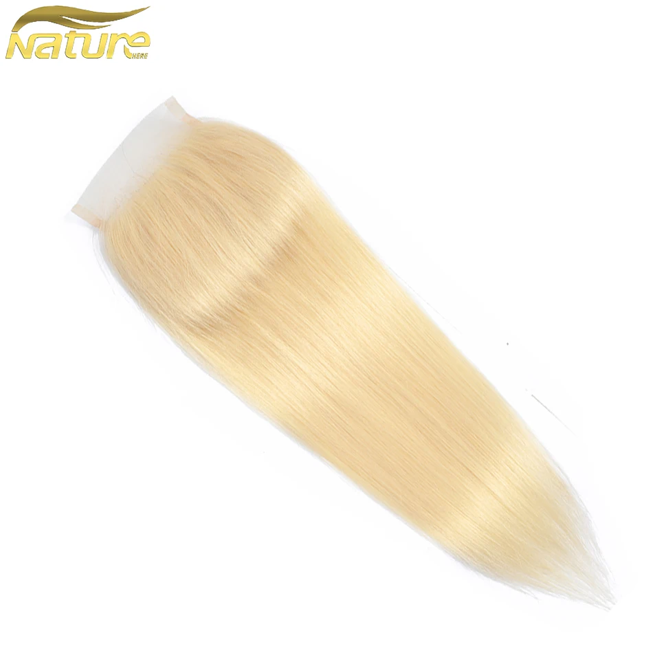 NatureHERE перуанский 613 светлые прямые волосы 4*4 синтетическое закрытие волос не Реми 100% пряди человеческих волос для наращивания длинные