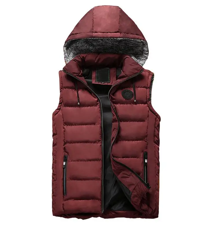 Warm Sleeveless Jacket Men Thickening Cotton Down Vest Hat Hooded Vest Winter Waistcoat for Male Casual Tank Windbreaker - Цвет: Red