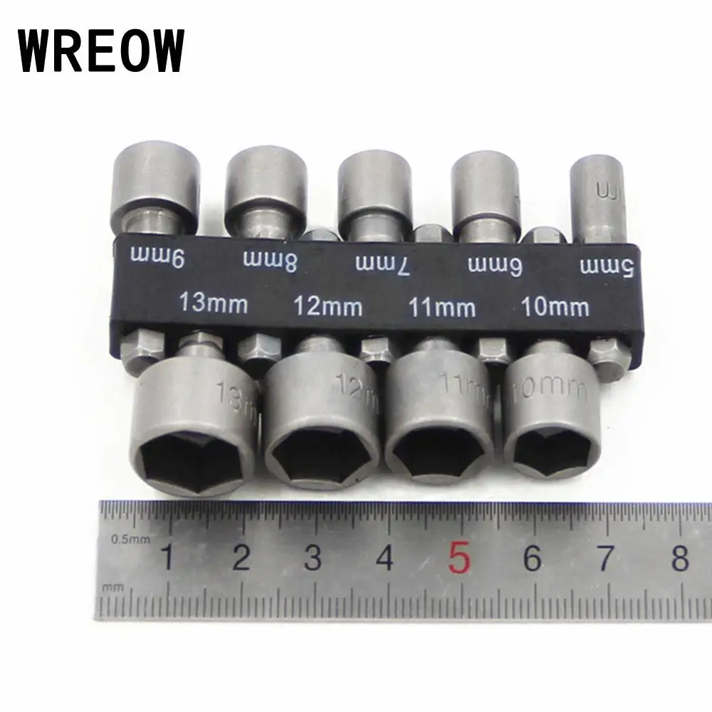 9pcs/set 5mm 13mm Nut Drivers 1/4 Inch Hex Shank Socket Sleeve Nozzles