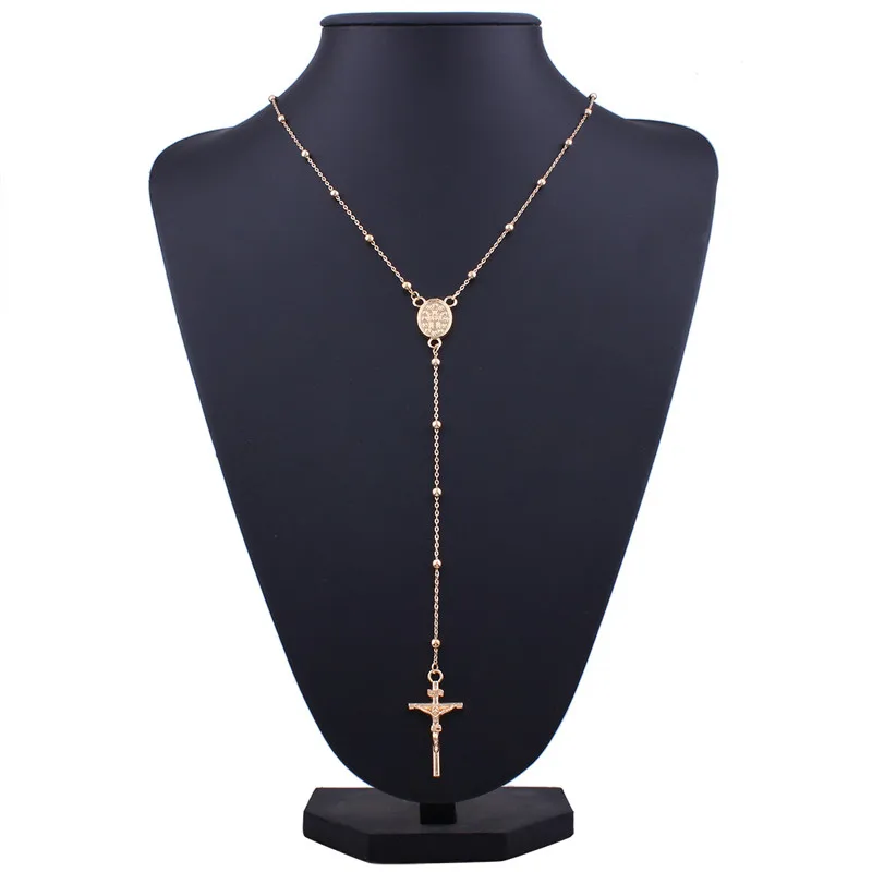 VEKNO Religious Jesus Cross Chain Necklace for Women Girl Golden Metal