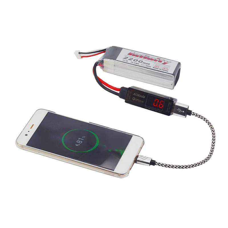 AOKoda Lipo к USB преобразователь питания QC3.0 адаптер быстрое зарядное устройство для смартфонов планшетных ПК Lipo батарея тестер Индикатор RC модели