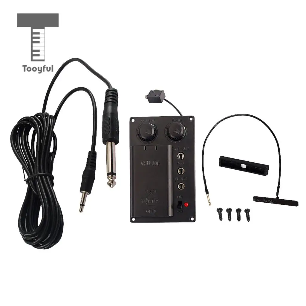 Tooyful Durable Metal Electric Violin Silent EQ Piezo Pickup Transducer with Cable Electronic Violin Parts Black