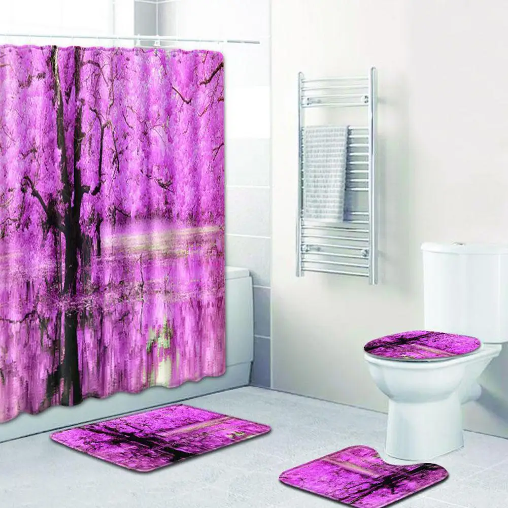 4 шт./компл. 3D лес водонепроницаемый Душ занавеска ванная комната Пейзаж Деревья цветок набор ковриков для Ванной туалетные коврики крышка Туалет крышка - Цвет: Z00118