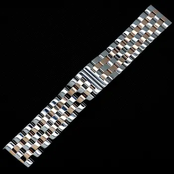 

24mm Two Tone Silver Rose Golden Five Bead Straight Ended Steel Watch Band Bracelet Strap for Wrist Watches Hours