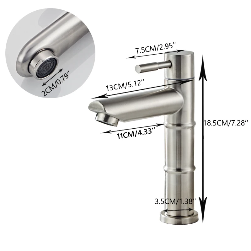 SRJ 304 Stainless Steel Bathroom Faucet Deck Mounted Sink Brushed Basin Faucet Kitchen Single Cold Water Silver Faucet SRJ 304 Stainless Steel Bathroom Faucet Deck Mounted Sink Brushed Basin Faucet Kitchen Single Cold Water Silver Faucet