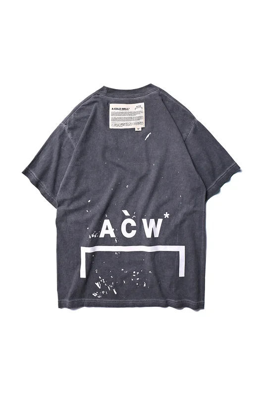 

2019SS ACW A-COLD-WALL Splashing-ink Logo Printed Women Men T shirts tees Hiphop Streetwear Men Cotton Distressed T shirt