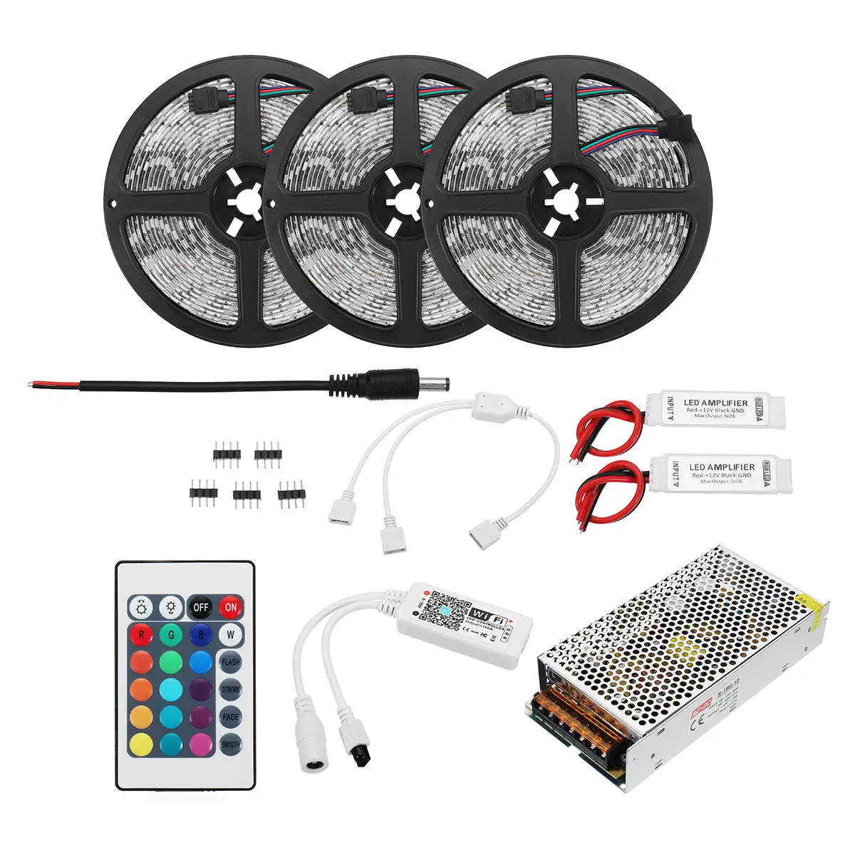 

15M SMD5050 RGB Flexible Waterproof Alexa APP Home Wifi Control Smart LED Strip Light Kit AC110-240V