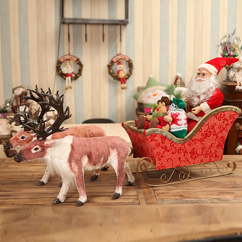 

Hot Selling Newest 2019 Saudis Christmas Mini Deer Cart Hotel Window Decoration Beauty Chen Scene Layout Sled Elk Decoration