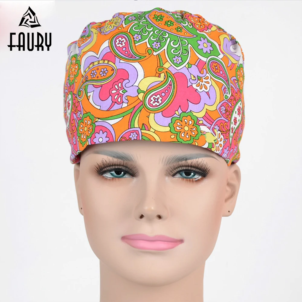 Buy Floral Print Adjustable Nurse Doctor Hats Cotton