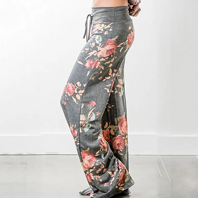 Women Summer Bohemian Boho Casual Trousers Loose Wide Leg Floral