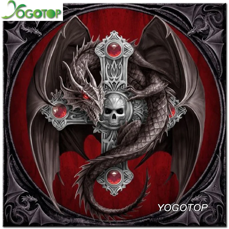 designs tattoo tribal gothic dragon Embroidery Full 3D Skull Diamond Diamond Round