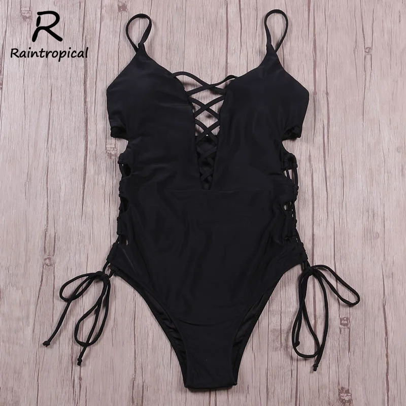 

Raintropical 2019 New One Piece Swimsuit Women Swimwear Sexy Bandage Bathing Suit Backless Cut Out Monokini Bodysuit Beach Wear