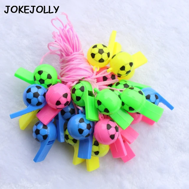 10pcs/lot Soccer football or smiling face whistle cheerleading toys for kids children plastic whistles toys with ropes GYH 3