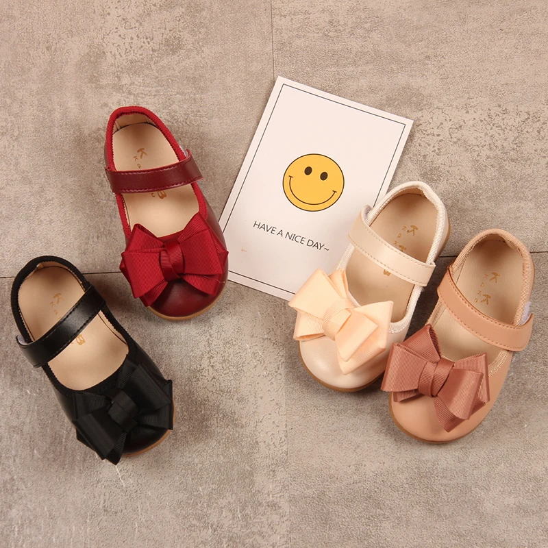 

Hot Sale Bow Princess Shoes for Toddler Girl Kids School Shoes with 4 Colors Peas Shoes for Children