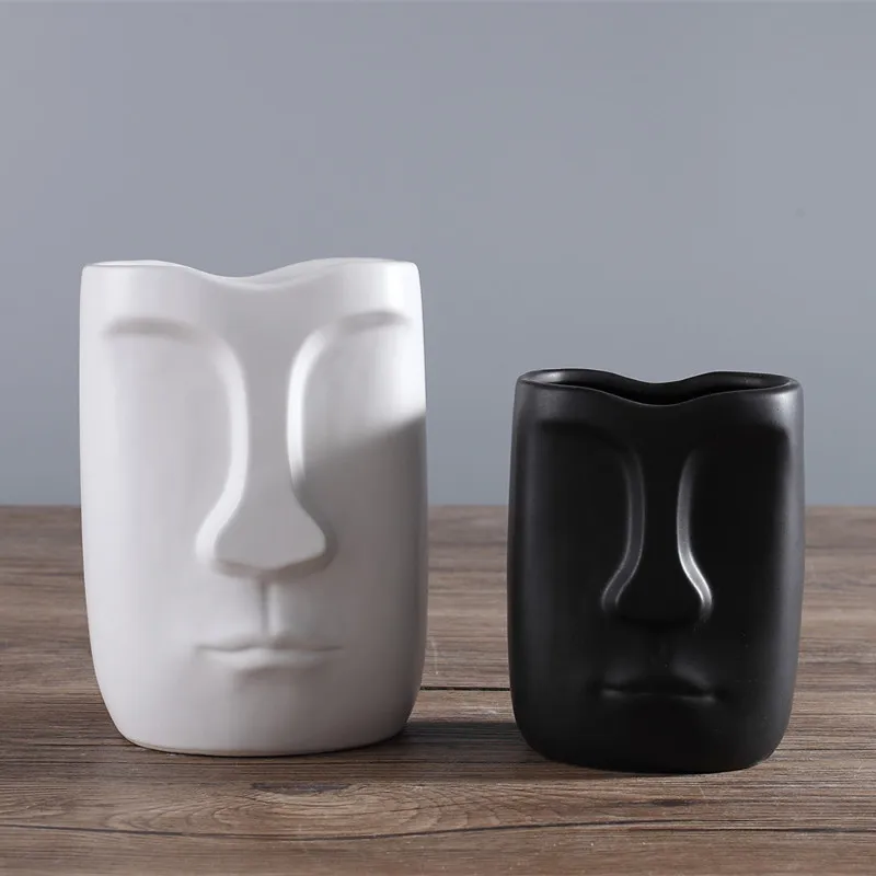 1 шт. минимализм абстрактная керамическая ваза в форме головы современное искусство черно-белые настольные вазы фарфоровые изделия украшение дома