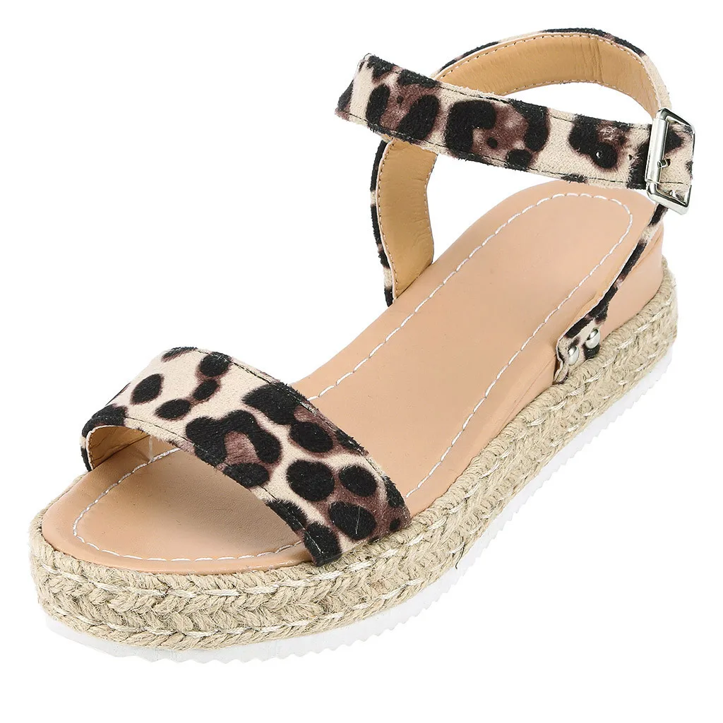

Casual Women' Rubber Sole Leopard Wedge Buckle Ankle Strap Open Toe Flat Sandals platform sandals women fashion women summer