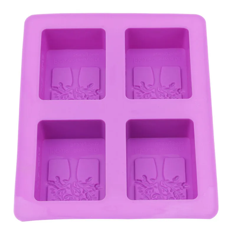 Фиолетовая прямоугольная силиконовая форма в форме дерева 4 отверстия квадратное Мыло Форма Искусство и ремесла шоколадная форма для выпечки ручные инструменты
