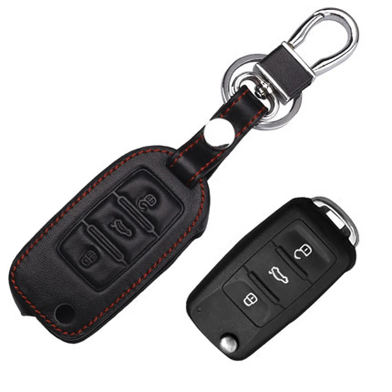 Leather Car Key Case For Volkswagen Jetta Bora Golf 4 5 6 Passat B5 Polo Tiguan Beetle Keychain