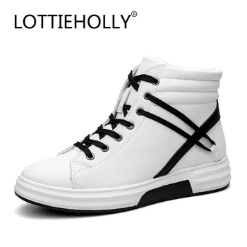 

LOTTIEHOLLY Brand Men Boots Lace-up Fashion Rubber Casual Shoes Men Sneakers Footwear Ankle Winter Shoes Black #MS1964