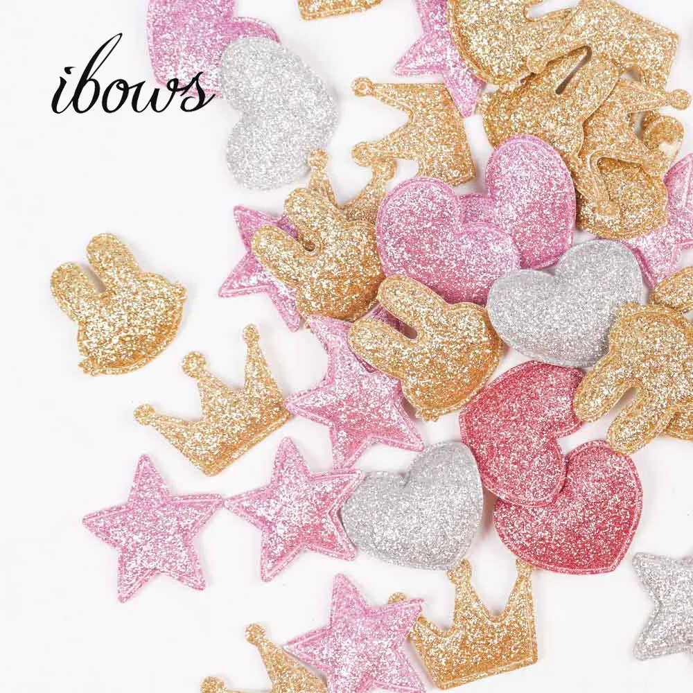 

100pcs/bag Glitter Patches Crown Rabbit Heart Pattern Cute Patch Apparel Sewing Material Patches For Clothing Garment Decorative